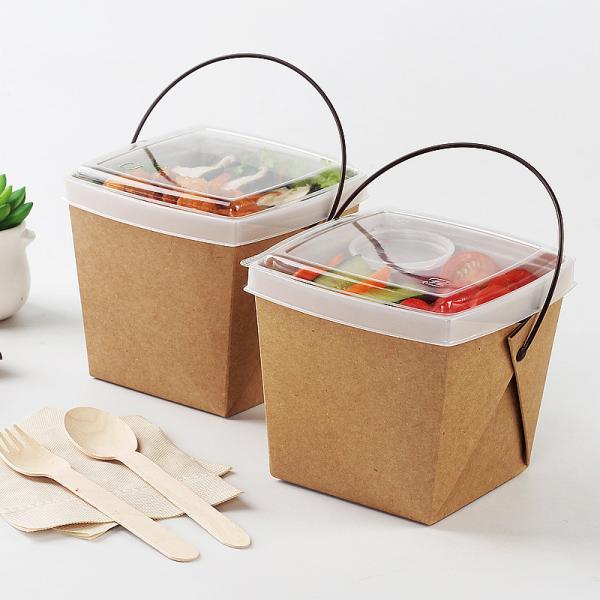 Recycle Kraft Paper Take Away Lunch Noodle Packaging Box With Tray And Handle
