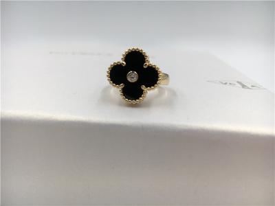 Vintage redondo Alhambra do anel de ouro do diamante/ônix 18K para o casamento/acoplamento