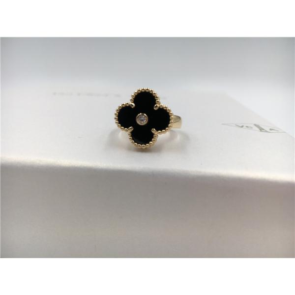 Круглое кольцо золота винтажная Альгамбра диаманта/оникса 18К для Веддинг/захват