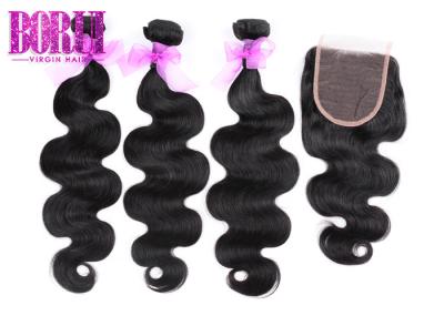 Onda malaia do corpo dos pacotes da extensão do cabelo humano do Virgin com preto natural do fechamento