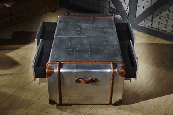 Aluminium Sheet Side Coffee Table 4 Drawers Plywood Frame Strong Canvas