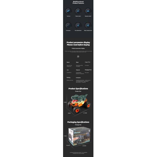 Spray Dinosaur 2.4G Remote Control Triangle Dragon King Dragon Climbing Bigfoot Vehicle