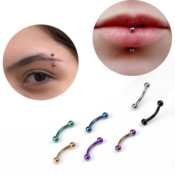 16G Polished Titanium Eyebrow Jewelry Gemmed Rail Eyebrow Clicker