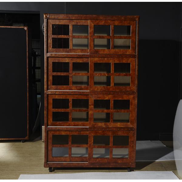 Vintage Style Home Office Bookcase , Tall Slim Bookcase With Glass Doors