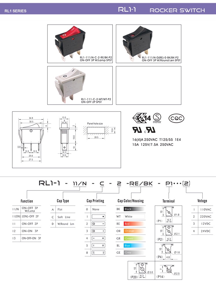 Electrical Control Momentary Rocker Switch RL1 Series Custom Rocker Switches