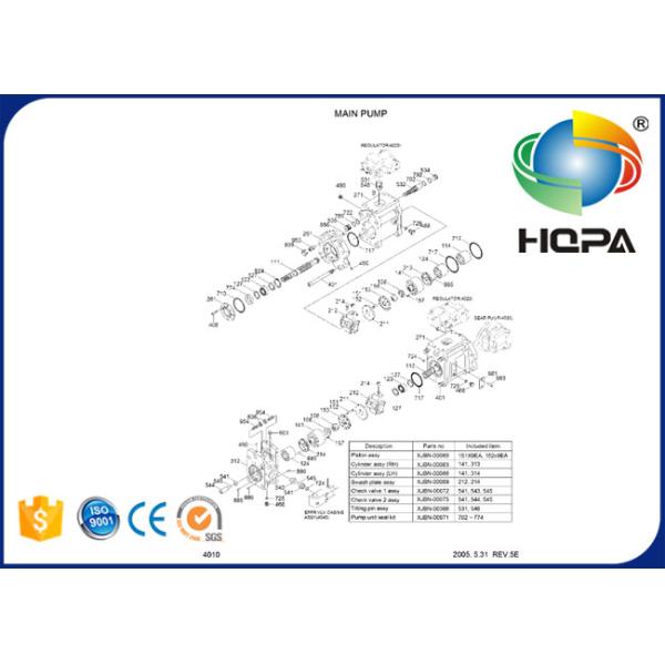 Набор уплотнения насоса XJBN-00971 XJBN00971 гидравлический главный для Hyundai R210LC-7