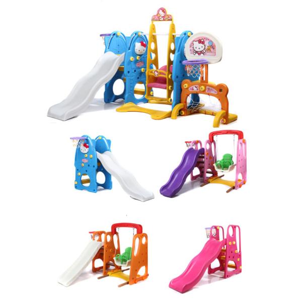 CE Approved Outdoor Plastic Playground Kids Toys With Swing , Slide , Basketball Hoop