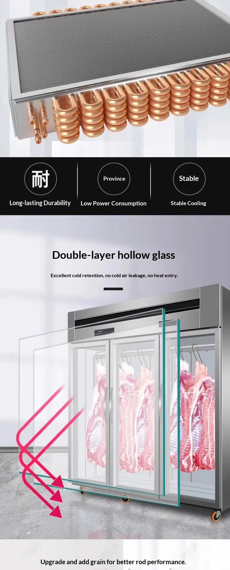 Double Temperature Meat Display Cooler 2100L Fresh Meat Display Chiller 650W