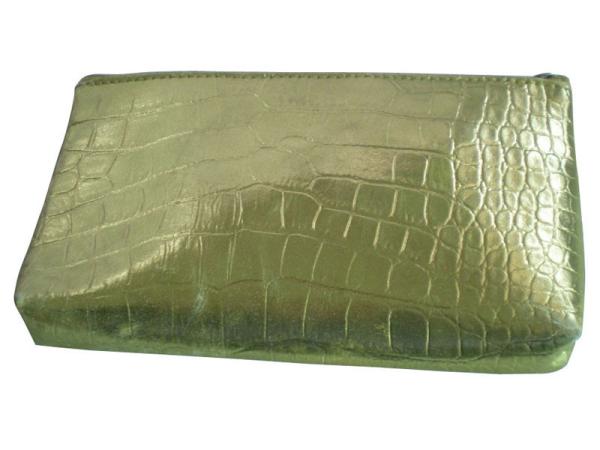 Gold Woven Veins Leatheroid Wallet Bag, Fabric Carrier Bags With Leather Loop
