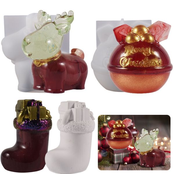 DIY Christmas Candle Dropping Glue Grinding Gypsum 3D Elk Socks Christmas Fruit