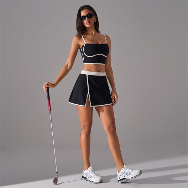 Women's White Trim Yoga Tennis Skirt High Waisted Quick Dry Pink with Side Slit
