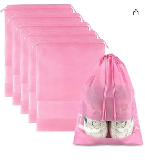 Large  Travel Shoe Bags - 5 Pcs with Clear Window, Non-Woven Drawstring, 12.6