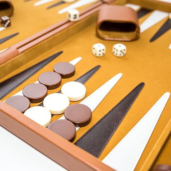OEM Size Light Brown PU Leather Game Boxes Backgammon Board Game Set