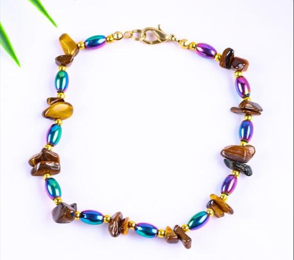 Pedra de hematita Anquilhos Pulseiras com Cristais de Cascalho Pedra Anquilho Prémio Cadeia