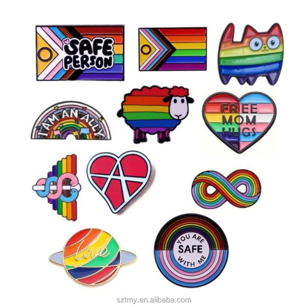 Custom Rainbow Clothes Lapel Brooch Enamel Pride Pin Flag Heart Transgender Asexual Gay LGBTQ Symbol Badge