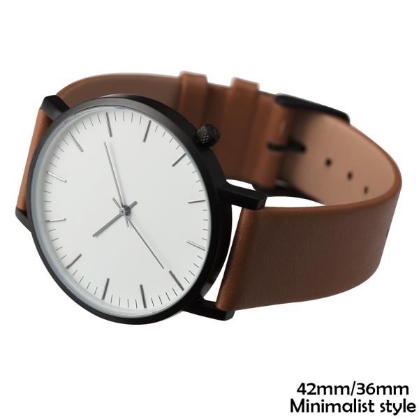 Sanded Black Minimalist Waterproof Watch , Minimalist Brown Leather Watch