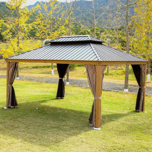 jarda da casa de campo do miradouro do telhado do metal de 12x12 14x12 com cortinas e rede