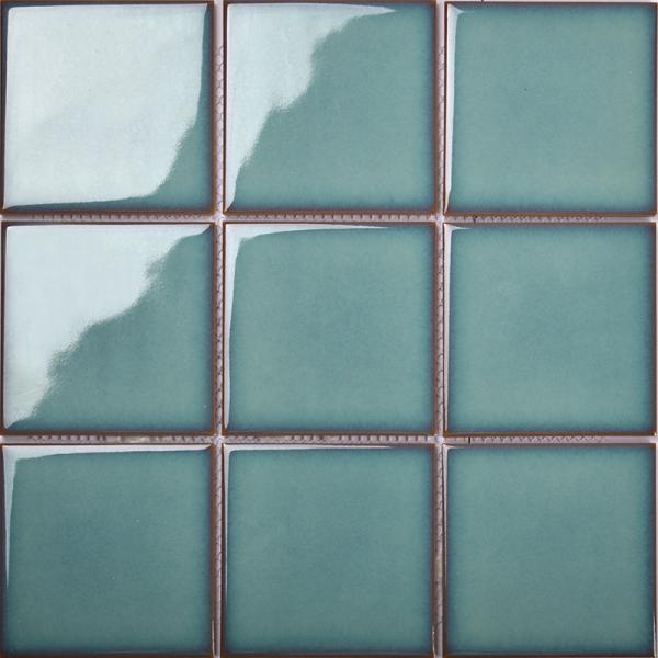 Cobalt Blue Glazed Swimming Pool Mosaic Ceramic Tile 97x97mm For Hotel Villa