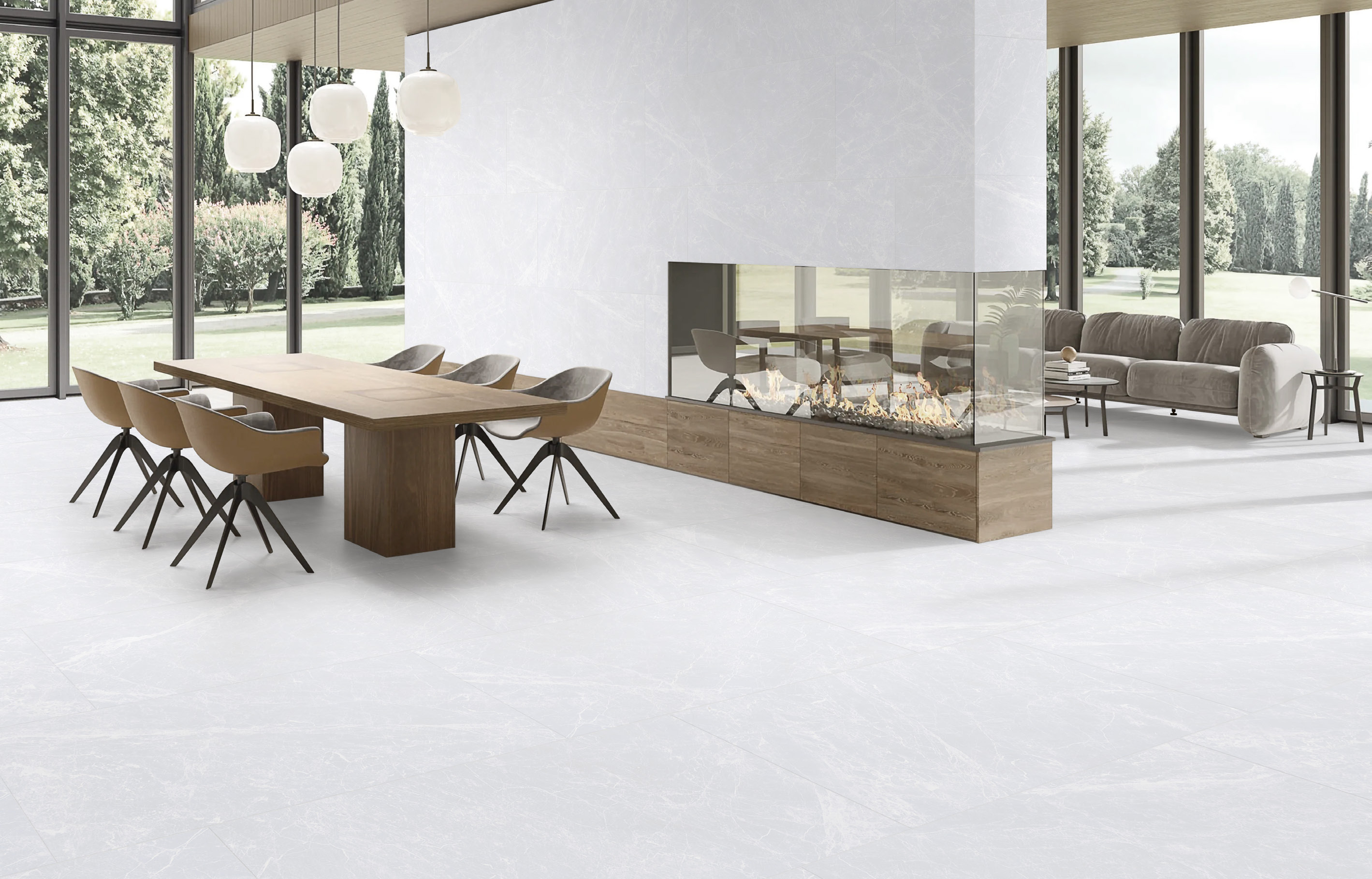 Milk White Porcelain Tile with P3 Rated Anti-Slip and Elegant Stream Veined