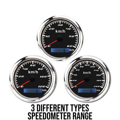 85Mm 200Km/H Black Face Waterproof GPS Speedometer / Boat Speed Gauge
