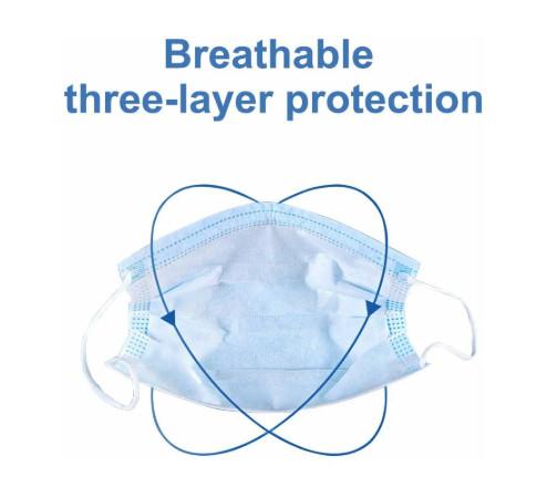 Blue  Disposable 3 Ply Face Mask , Disposable Mouth Mask Good Breathability