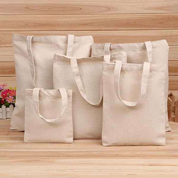 Plain White Blank Cotton Canvas Tote Bag With Custom Print Logo For Business Shopping