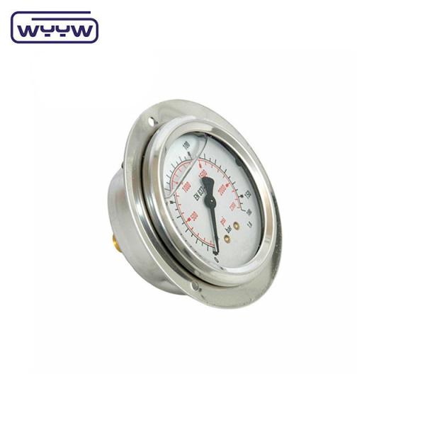 Máquina hidráulica de enchimento de líquido à prova de choques, medidor de pressão de óleo de aço inoxidável de 100 psi 63 mm, com flange