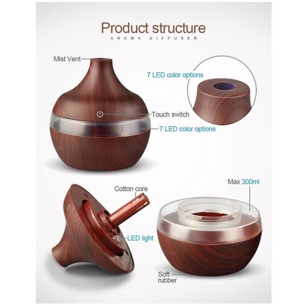 300ML 2W 35ml/h Wood Grain Aroma Diffuser For Bedroom