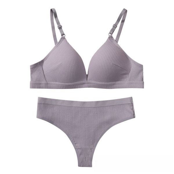 Wholesale 2024 Women Pure Cotton Thong Panties With Bra Set Hot Selling Women Bra With Panty Set Cotton