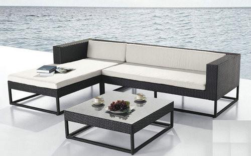 PE Rattan Sleeper Sofa , Fashion Indoor L Shape Lounge Sofa Set