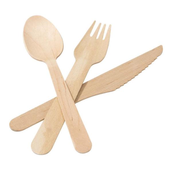 Custom Logo Fast Food Tableware Natural Color Wooden Cutlery Set for Restaurants