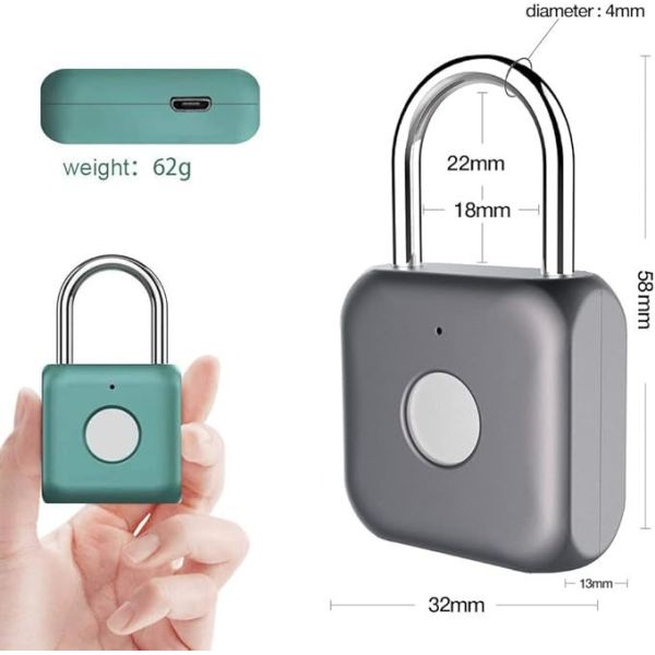 Hot Selling Mini Green IP65 Smart Electronic Padlock Finger Print Access Travel Luggage Suitcase Security Door Locks