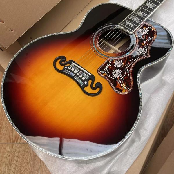 Custom Sunburst Color SJ200 ALL Solid Wood Jumbo Acoustic Guitar Crown Monarch Type