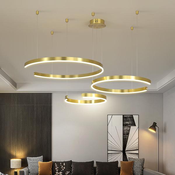 Diodo emissor de luz moderno acrílico Ring Chandeliers 85 do metal da cor do ouro - 265V