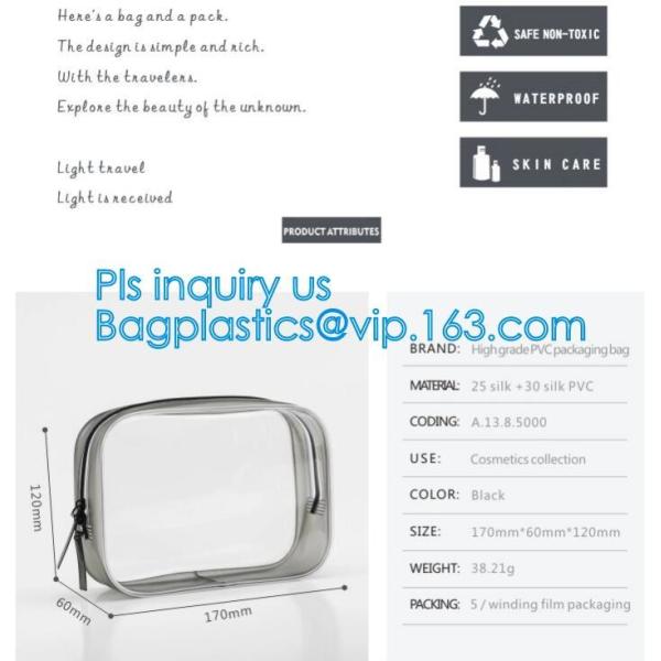 recyclable travel PVC cosmetic bag travel set bag, PVC Zip Lock Plastic Cosmetic Travel Packaging Bag, PVC Zipper Travel