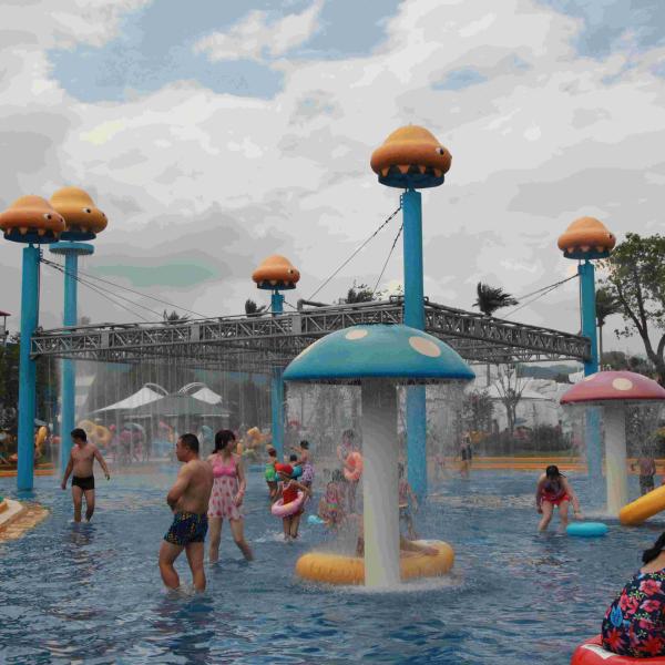 Mushroom Group Spray Park Equipment , Customized Fiberglass Water Slide for Water Park