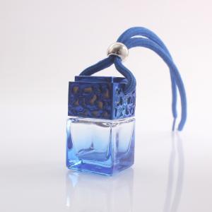 Botella vacía de perfume para automóviles de vidrio azul claro con tapa y cuerda