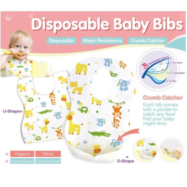 1 Ply Paper Disposable Baby Apron Waterproof Aby Paper Bibs