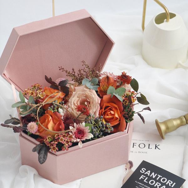 Custom Velvet Hexagon Rigid Paper Pink Preserved Rose Gift Bouquet Envelop Shape Waterproof Mini Flower Storage Roses Packaging Box