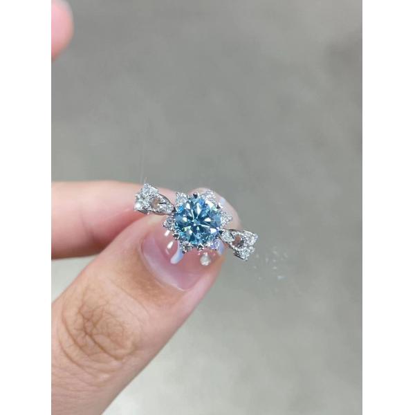 Голубой ЦВД 1.01ct Лабораторно выращенный бриллиантовый обручальный кольцо 18K Белое золото