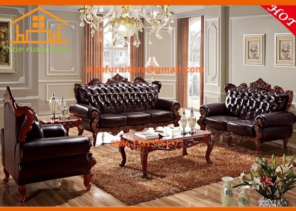 European style wooden furniture model made in china leather sofa