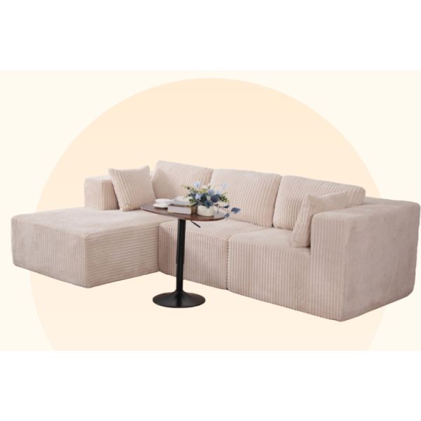 Custom Reclining L-Shape Modular Sectional Sofa Corduroy High Density Sponge Vacuum Compressed Sofa Bed for Villa Living Room
