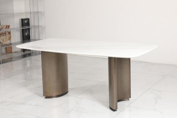 Contemporary Marble Dining Tables With Marble Top Stainless Steel Base Home Use