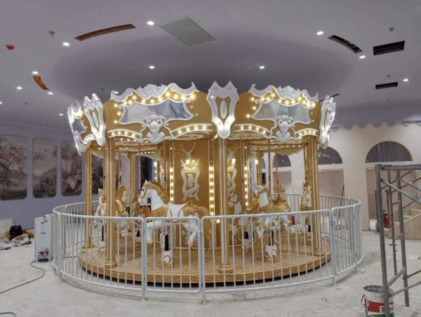 5.5KW All Ages Amusement Park Equipment Fiberglass Stainless Steel Carousel Rides