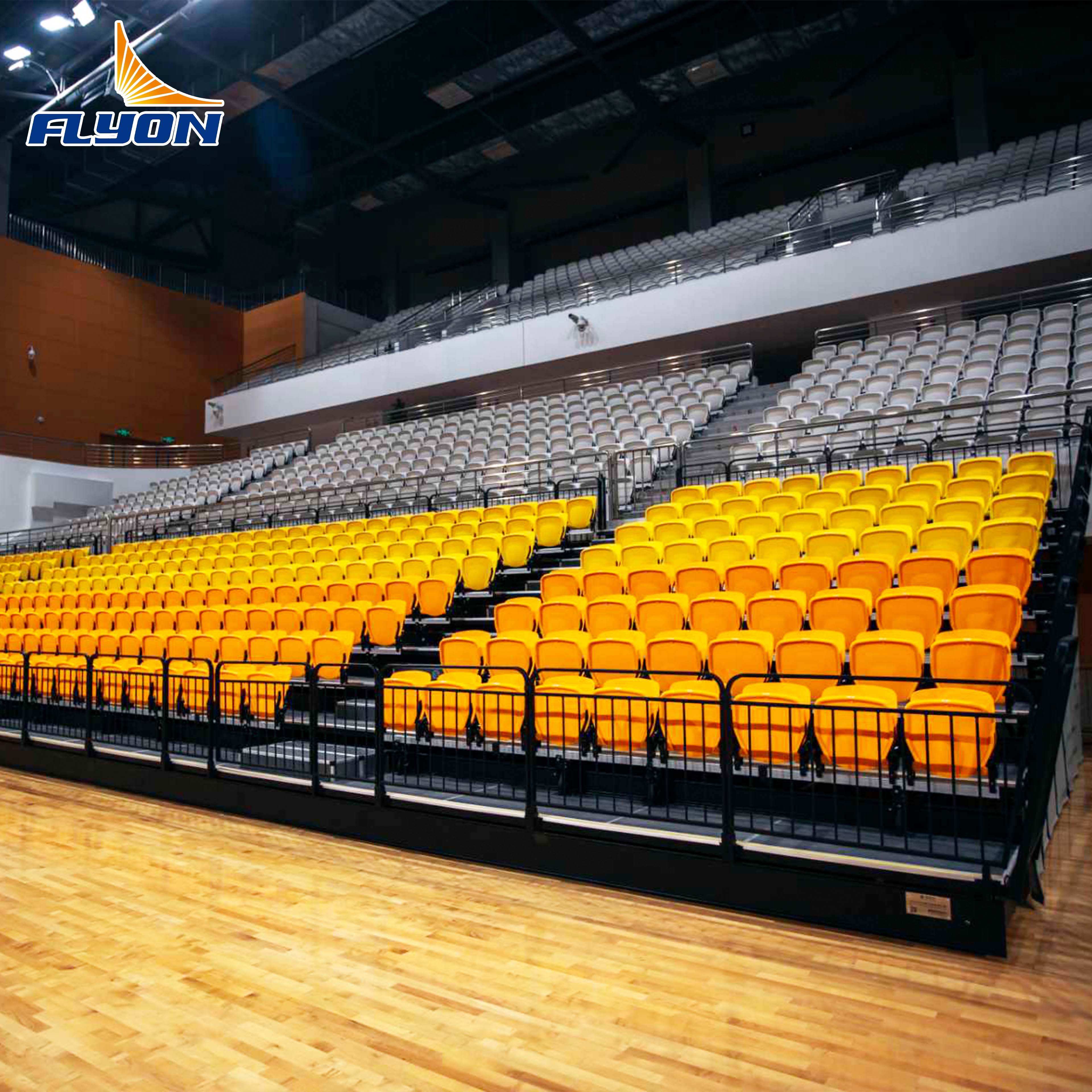 Electric Telescopic Retractable Bleacher Seating with Riser Mounted Folding Chairs and Waterproof Finish for Gym