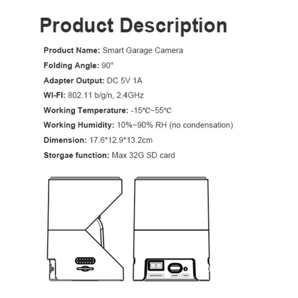 Wifi Garage Monitor Camera Mini Garage Door Camera Night Vision