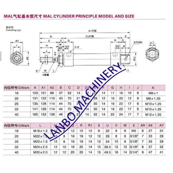 MAL Series 100mm Stroke 25mm Bore Aluminum Alloy Mini Air Cylinder