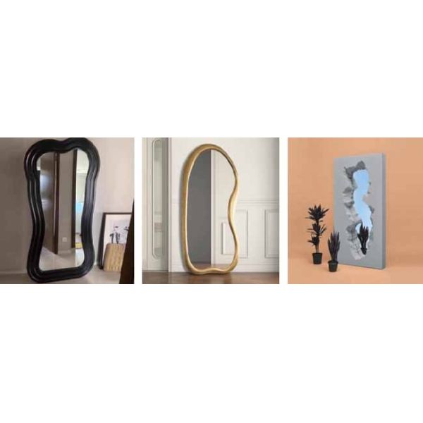 Customized French Room Decorative Large Mirror Narure Espejos Wavy Mirror Design Wooden Frame Irregular Shape Dressing Mirror