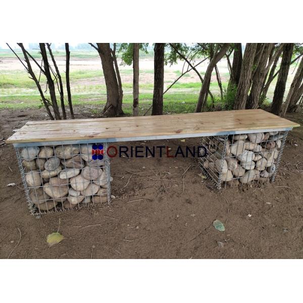 Galvanized Steel Welded 200cm Gabion Basket Bench With Pine Wood Boards