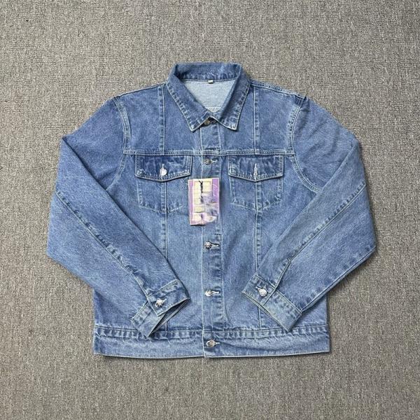 Custom Color Block Windbreaker Breathable Denim Men's Sets for Heat-transfer Printing